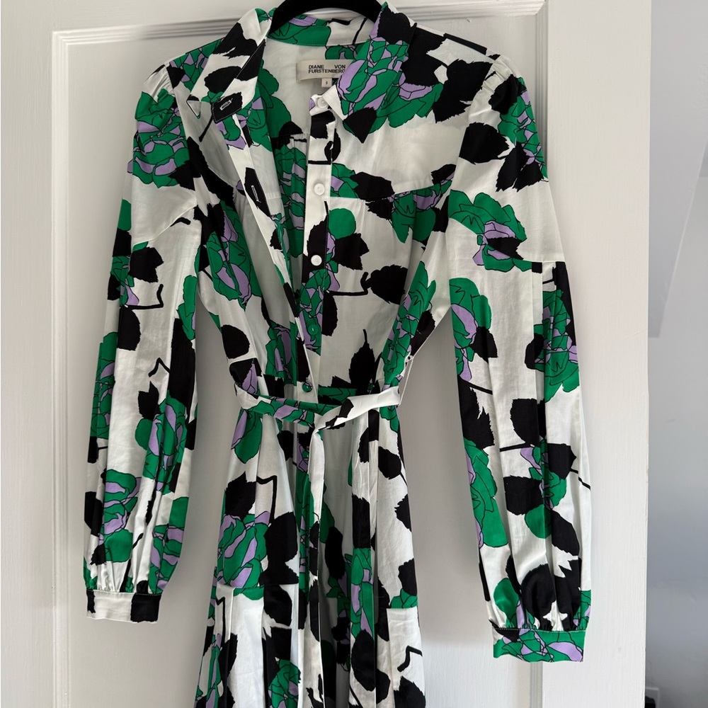 Diane Von Furstenberg Green and Purple Floral Dress